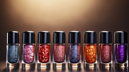 Set of colorful nail polish bottles