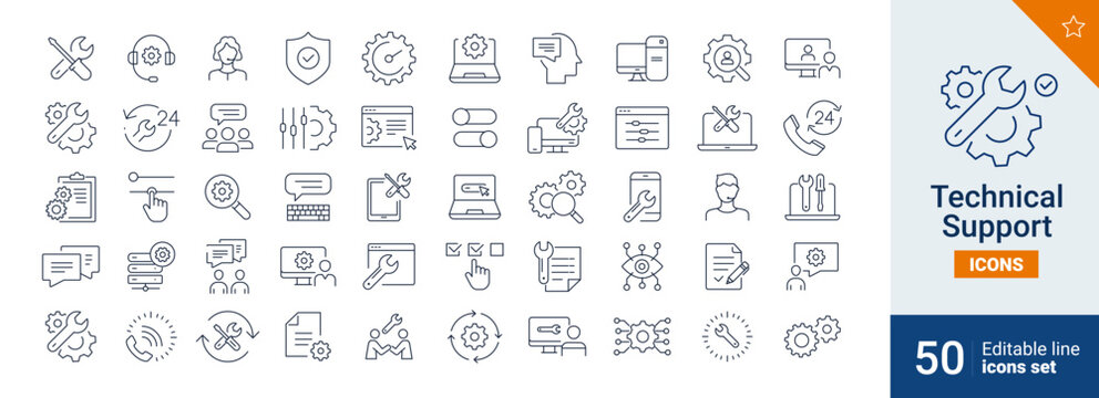 Technical icons Pixel perfect. Setup, repeart, business, ....
