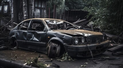 Crashed abandoned car