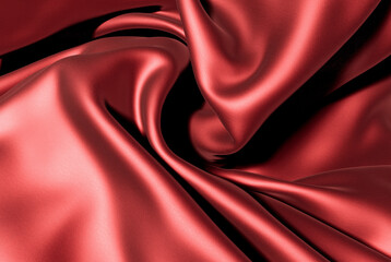 Obraz premium Red swirled silk fabric as background. swirl cloth, Twisted background, twisted cloth