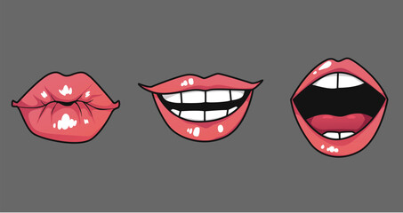 Woman mouth face lip female emotion isolated set concept. Vector flat graphic design illustration
