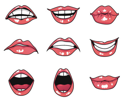 Woman mouth face lip female emotion isolated set concept. Vector flat graphic design illustration

