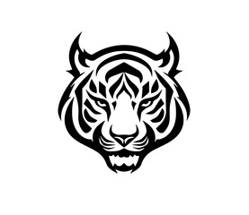 Tiger head vector icon. Black and white isolated silhouette
