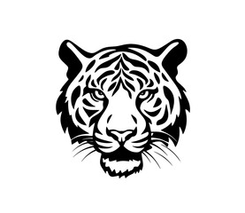 Tiger head vector icon. Black and white isolated silhouette
