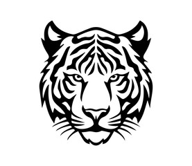 Tiger head vector icon. Black and white isolated silhouette
