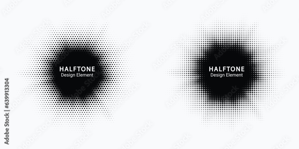 Wall mural halftone circle frame background set. round border icon using halftone random circle. grunge circula