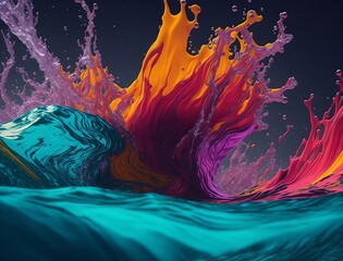 Colorful waves with water splashes