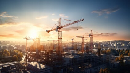 Obraz premium factory, industry, crane, construction, futuristic, pipe, industrial building, facility, system, structure. background image is factory and industry, there have large crane, to construction building.