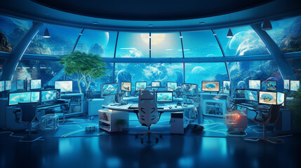 futuristic_office_with_computer_and_many_plants