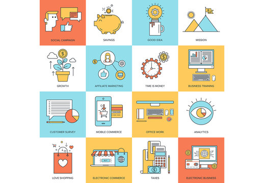 Vector set of flat line concepts on business and finance theme . Design elements for web and mobile applications.