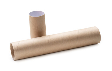 Long and short tissue paper cores in stack isolated on white background with clipping path and shadow in png file format