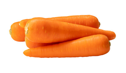 Fresh orange carrots in stack isolated on white background with clipping path in png file format Close up of healthy vegetable root