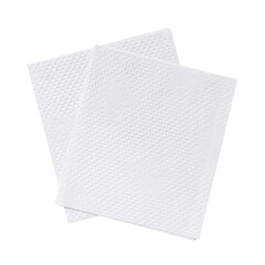 Top view of two folded pieces of white tissue paper or napkin in stack isolated on white background with clipping path