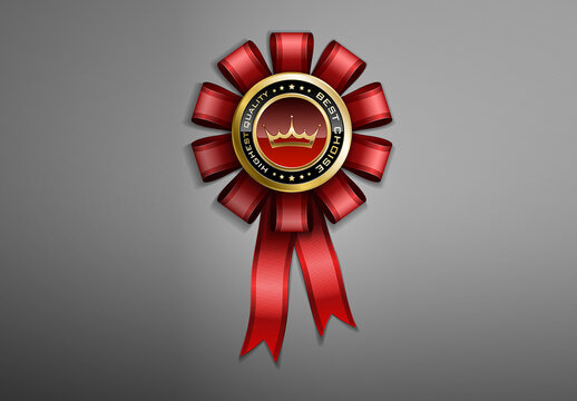 High detailed vector award ribbon isolated on dark gray background.