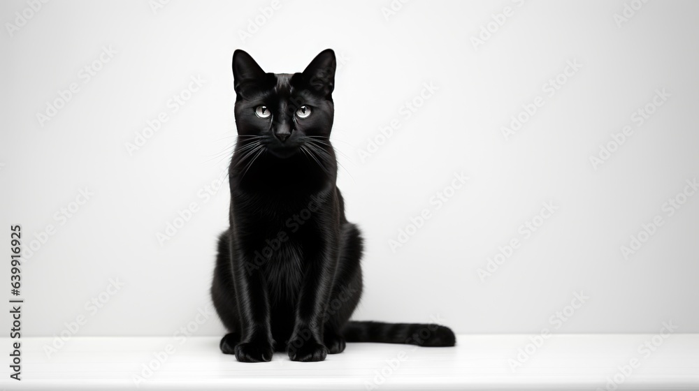 Wall mural black cat on white background