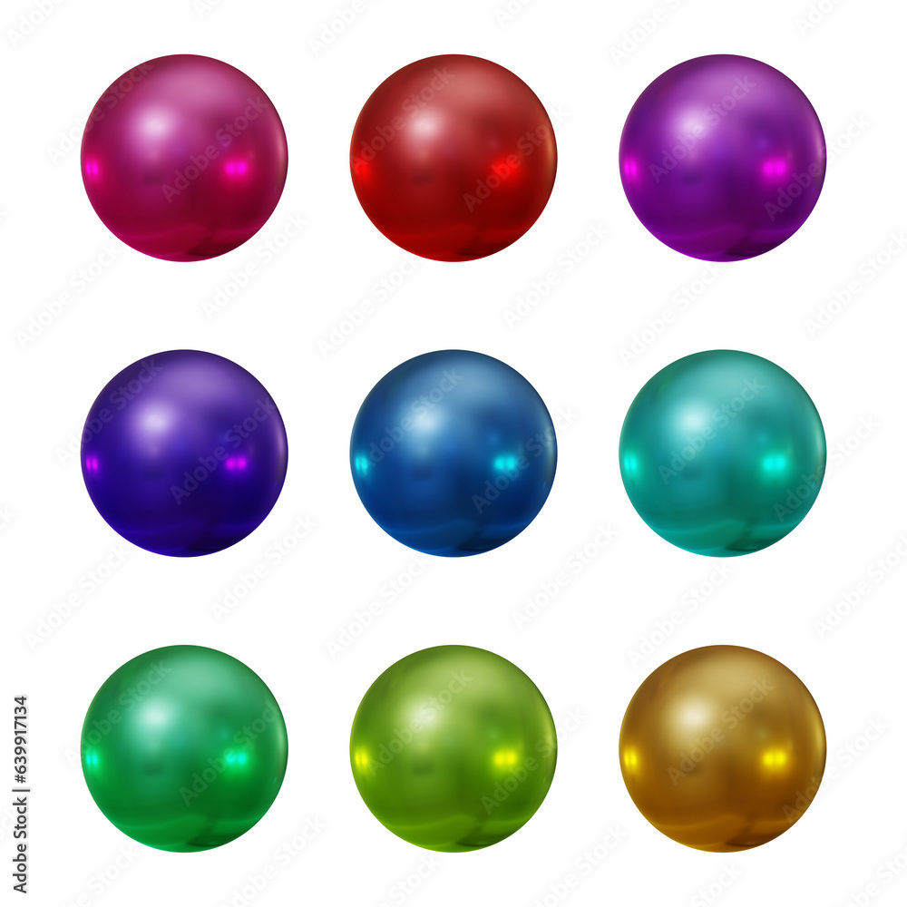 Poster set of round shape sphere ball or button in 3d rendering isolated on transparent background for deco