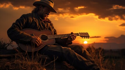 Cowboy playing guitar.