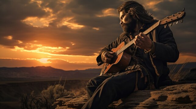 Cowboy playing guitar.