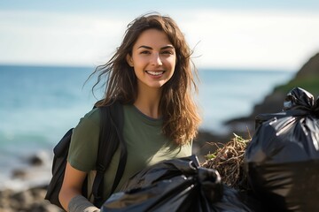 young woman as volunteer coastal cleanup 