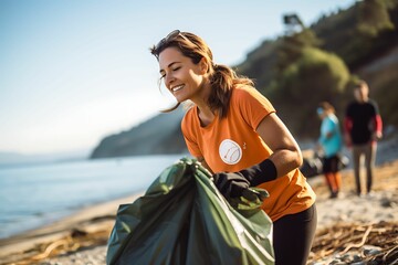 young woman as volunteer coastal cleanup 