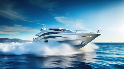 Obraz premium Large private motor yacht at sea