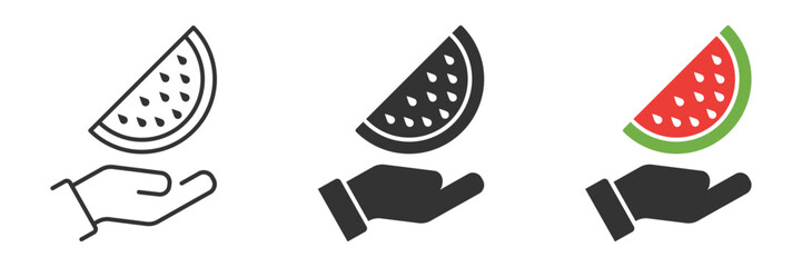 Watermelon on a paln hand icon. Vector illustration.