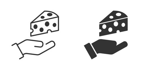Cheese on a palm hand icon. Vector illustration.