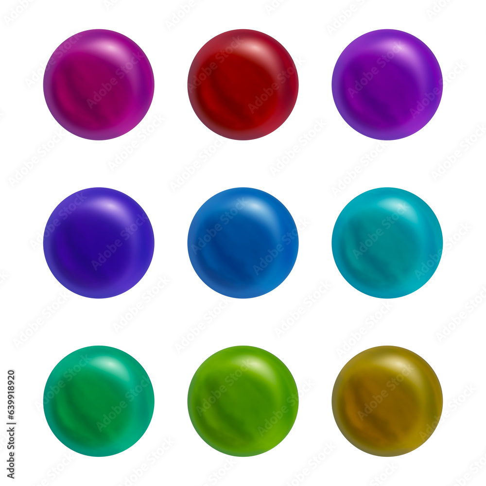 Poster set of round shape sphere ball or button in 3d rendering isolated on transparent background for deco