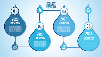 Infographic eco water blue design elements process 4 steps or options parts with drop of water. Ecology organic nature vector business template for presentation.