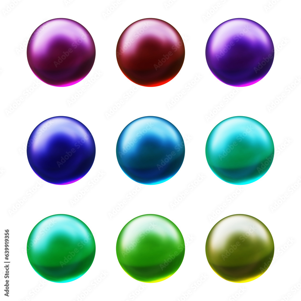 Poster set of round shape sphere ball or button in 3d rendering isolated on transparent background for deco