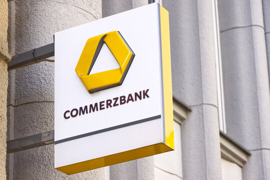 Commerzbank bank sign on an building in Goerlitz, Germany: Goerlitz, Germany - August 23, 2023