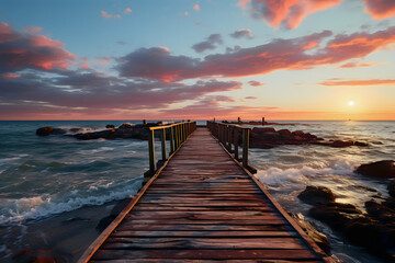 Wooden pier in the sea at sunset
