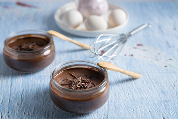 Homemade chocolate mousse made with pure black chocolate.