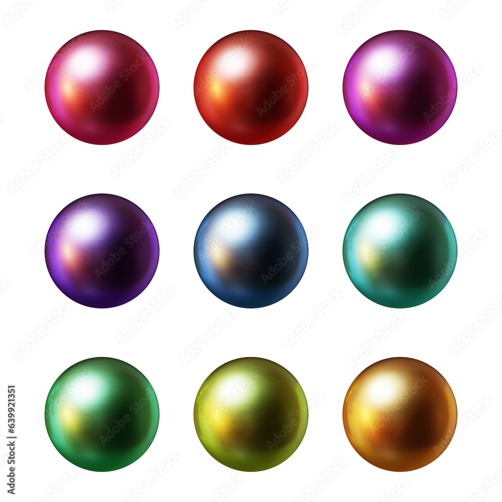Poster set of round shape sphere ball or button in 3d rendering isolated on transparent background for deco