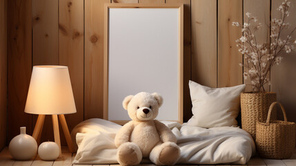 white bear in a cozy bedroom mock up. Generative Ai