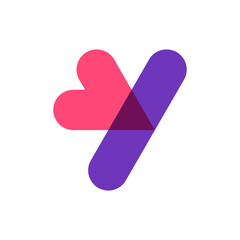 Letter Y heart overlapping color logo design