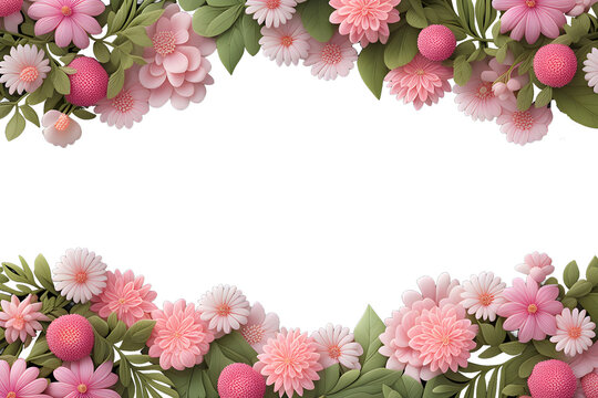 leaves and flowers border on transparent background