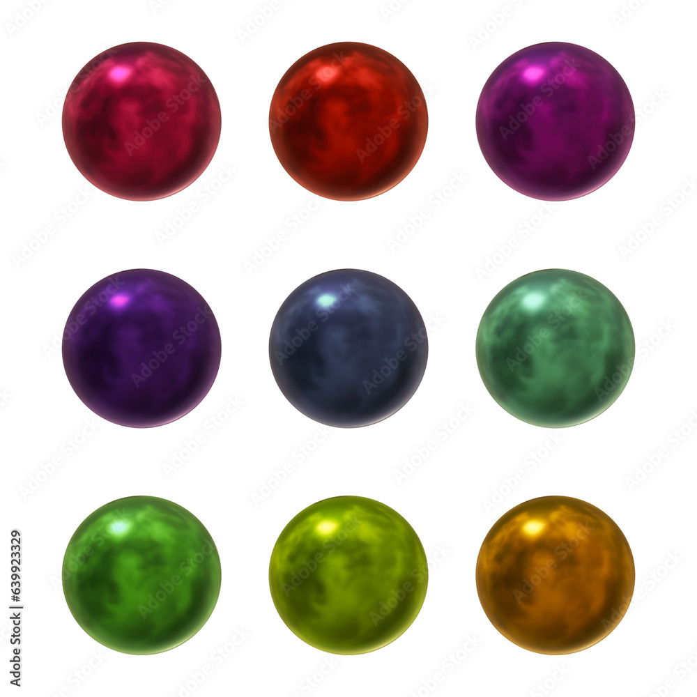 Poster set of round shape sphere ball or button in 3d rendering isolated on transparent background for deco