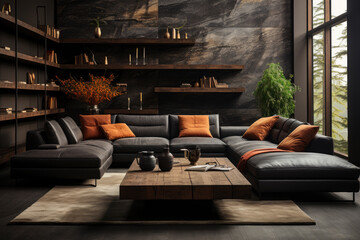 Modern style living room with large window and luxury furniture