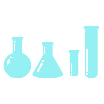 Laboratory equipment. Collection of test tubes and flasks with colorful liquid.