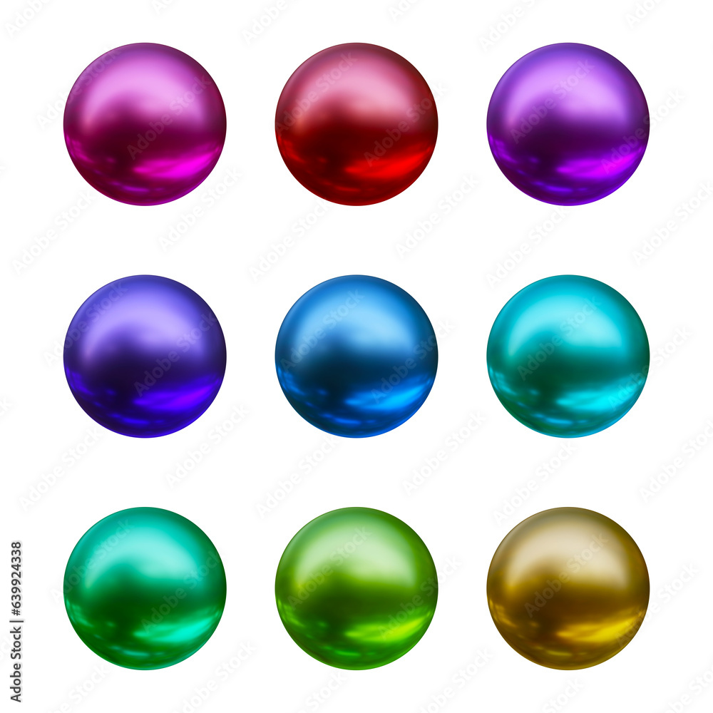 Poster set of round shape sphere ball or button in 3d rendering isolated on transparent background for deco