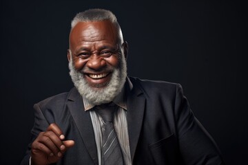 old businessman beard in smile or happy expression in studio shoot grey background  