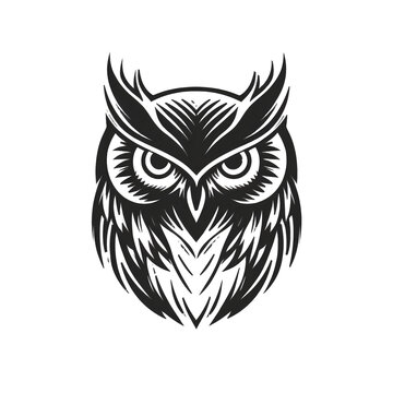 Minimalist black owl logo isolated on transparent background