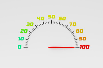 3d illustration of  measuring speed icon. Colorful speedometer icon, speedometer pointer points to red color