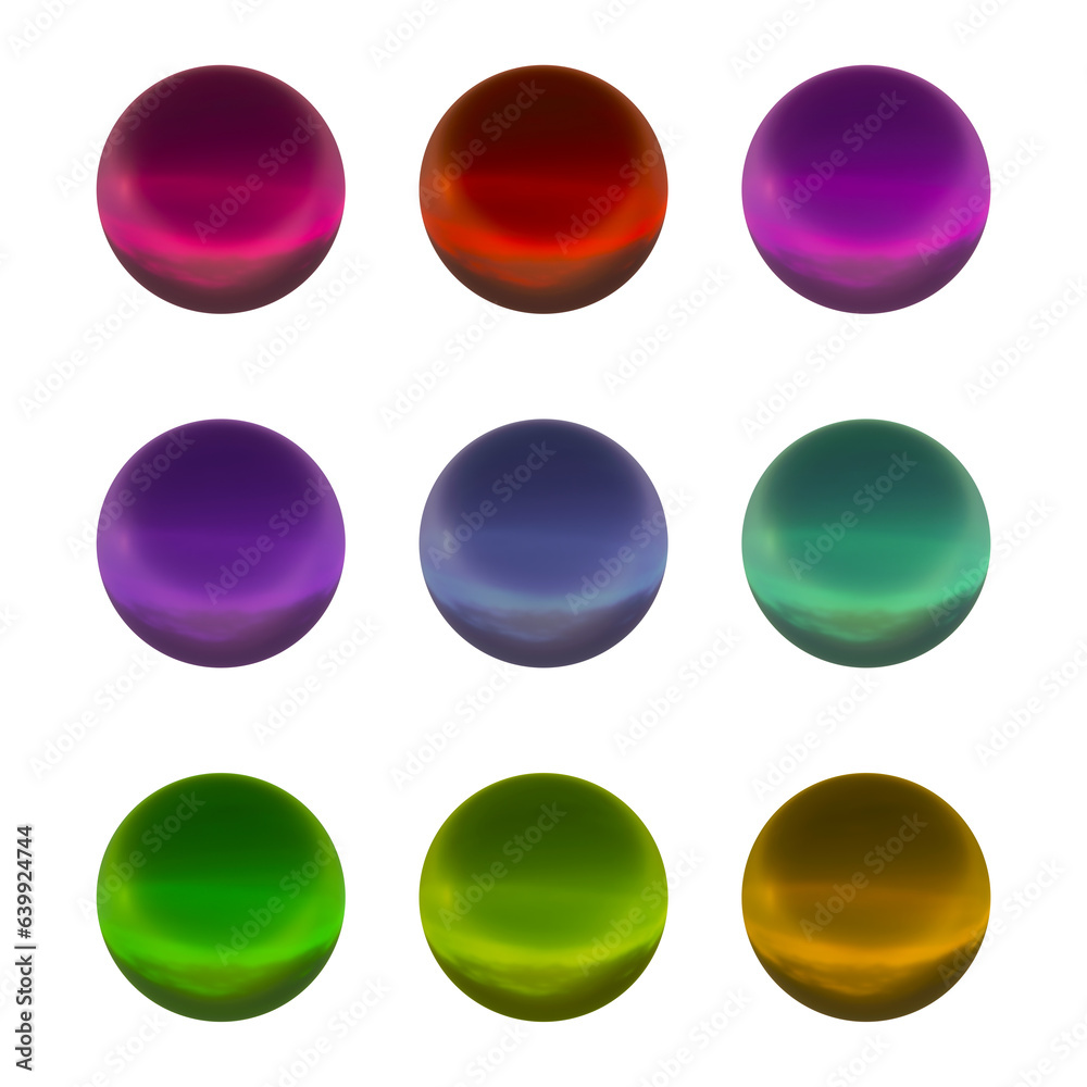 Poster set of round shape sphere ball or button in 3d rendering isolated on transparent background for deco