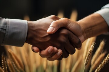 Close-up handshake. Grain deal concept. Hunger and food security of the world.