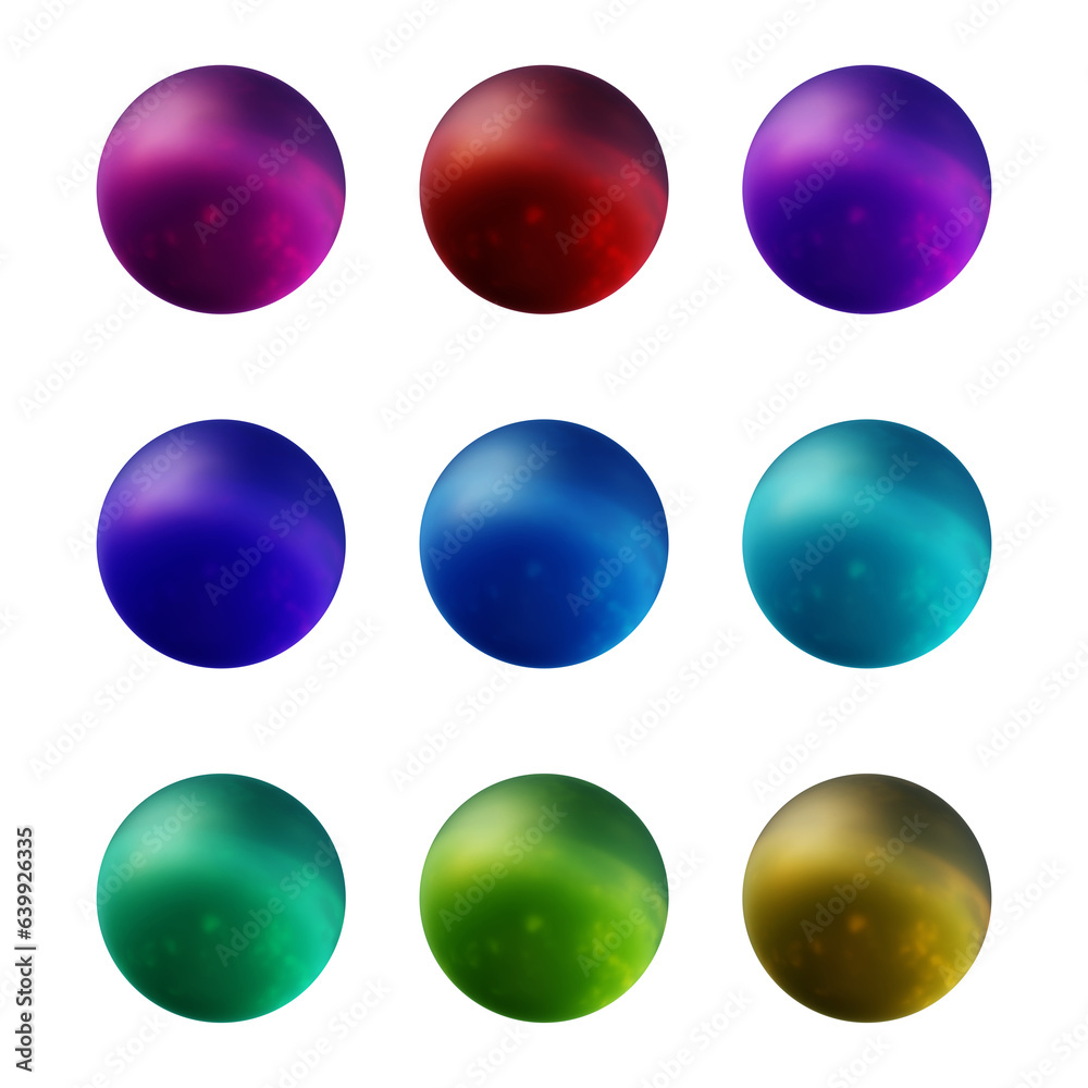 Poster set of round shape sphere ball or button in 3d rendering isolated on transparent background for deco