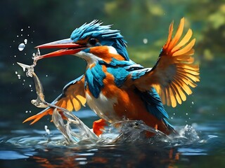 Kingfisher bird on the water to catch fish