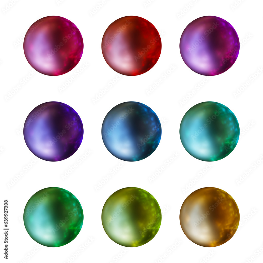 Poster set of round shape sphere ball or button in 3d rendering isolated on transparent background for deco