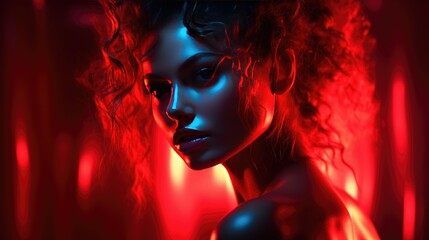 Photo of a woman with a composition in red tones